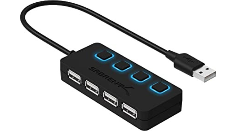 SABRENT 4 Port USB 2.0 Data Hub with Individual LED lit Power Switches for Mac & PC