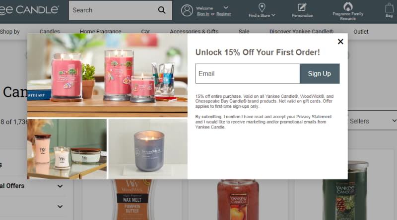 Avail 15% Discount at Yankee Candle on Your First Order (US only)