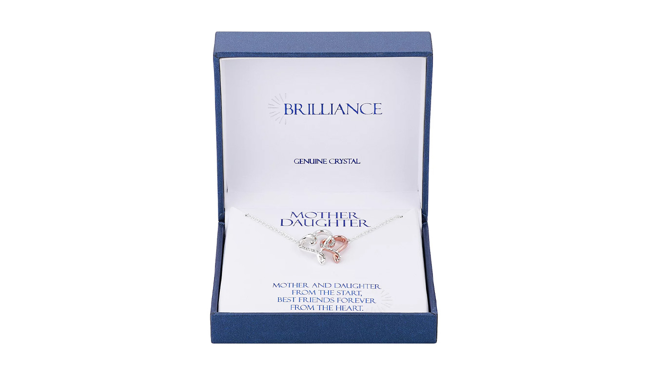 Brilliance Two-tone Double Heart Necklace With Crystal Accents